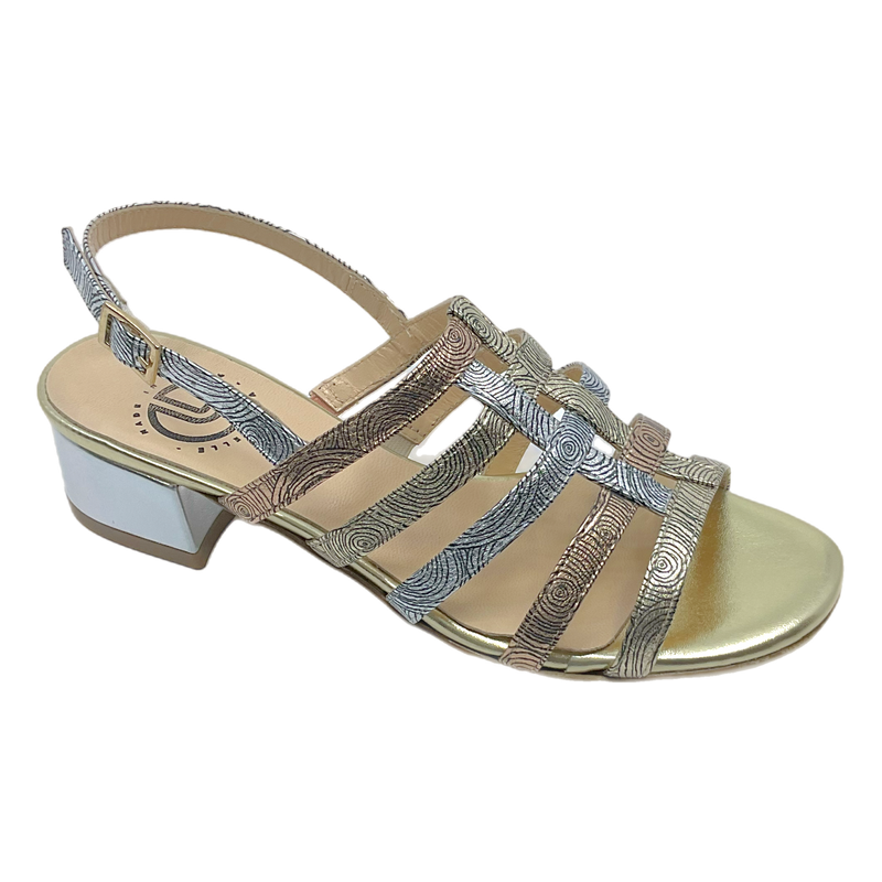 Gold sandal with decorative metallic straps